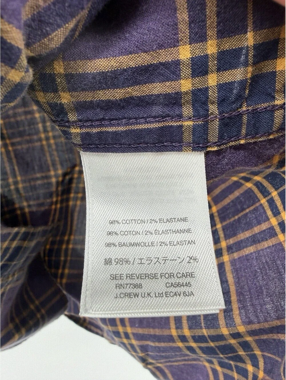 J.Crew Mercantile Flex Slim Fit Plaid Button Down Shirt Purple Gold Men’s M